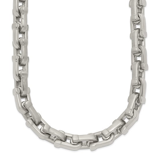 Men&#39;s Stainless Steel Brushed &amp; Polished Shackle Chain Necklace, 20in, Item N8357 by The Black Bow Jewelry Co.