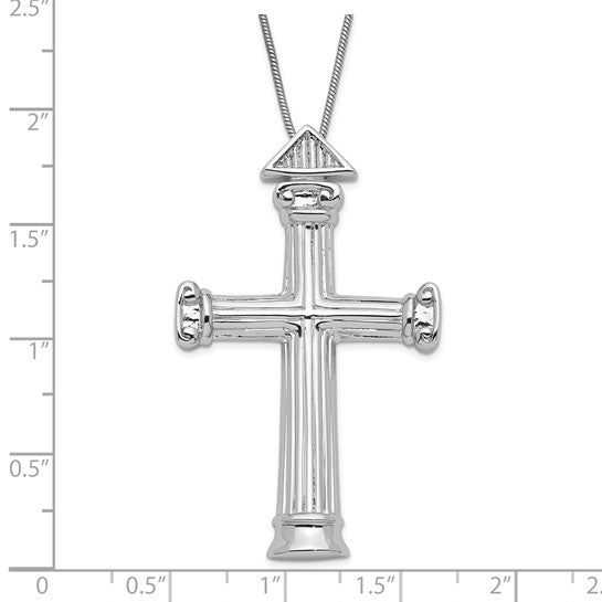 Alternate view of the Rhodium Plated Sterling Silver Strength Pillar Cross Necklace, 18 Inch by The Black Bow Jewelry Co.