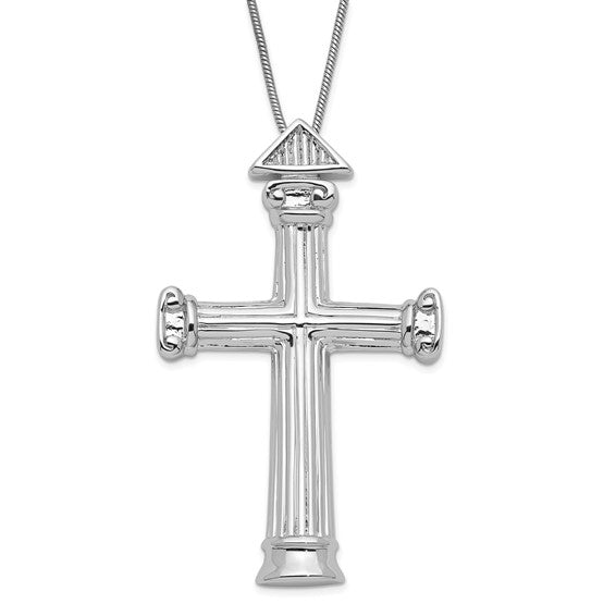 Rhodium Plated Sterling Silver Strength Pillar Cross Necklace, 18 Inch, Item N8974 by The Black Bow Jewelry Co.