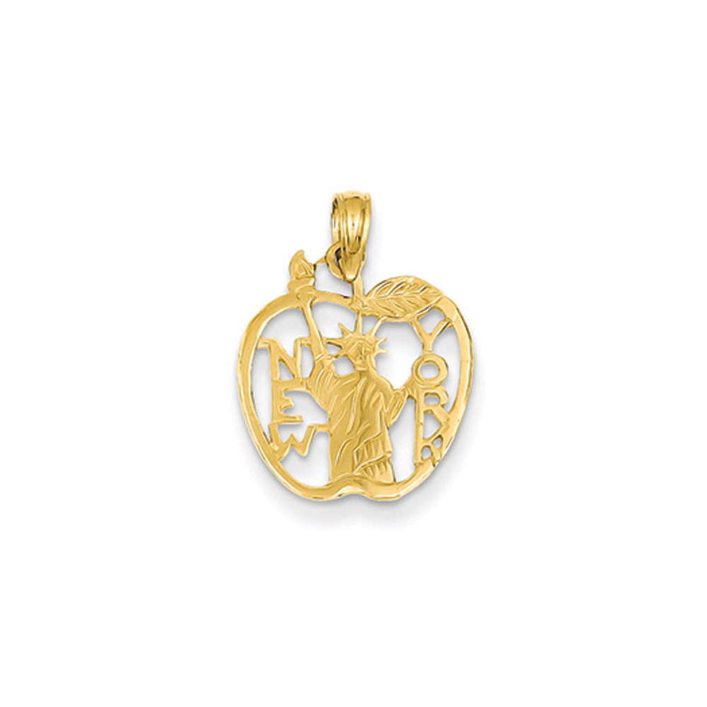 Cutout New York Statue of Liberty in Apple Pendant in 14K Yellow Gold, Item P10001 by The Black Bow Jewelry Co.