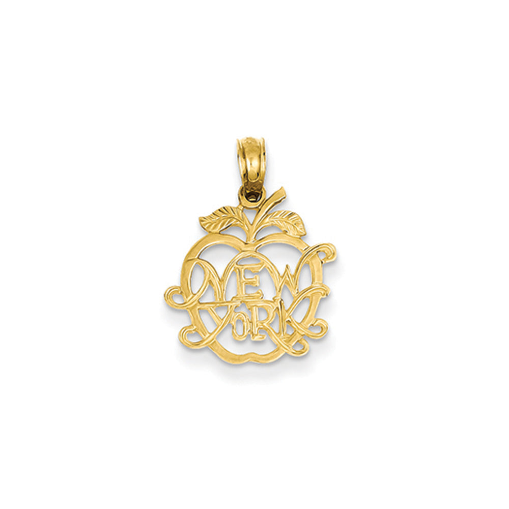 Cutout New York Apple Pendant in 14 Karat Yellow Gold, Item P10002 by The Black Bow Jewelry Co.