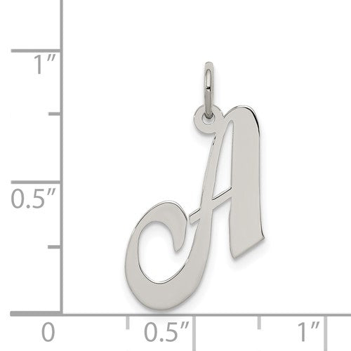 Alternate view of the Silver, Ella Collection Medium Fancy Script Initial A Necklace by The Black Bow Jewelry Co.