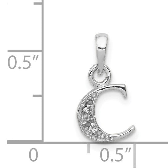 Alternate view of the The Chloe Mini Diamond Accent Initial C Pendant in 14k White Gold by The Black Bow Jewelry Co.