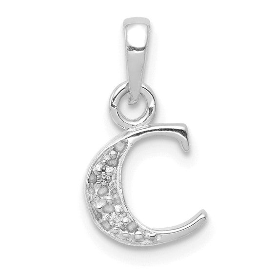 The Chloe Mini Diamond Accent Initial C Pendant in 14k White Gold, Item P10441-C by The Black Bow Jewelry Co.