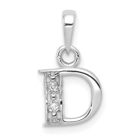 The Chloe Mini Diamond Accent Initial D Pendant in 14k White Gold, Item P10441-D by The Black Bow Jewelry Co.