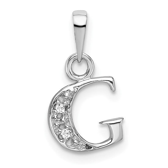 The Chloe Mini Diamond Accent Initial G Pendant in 14k White Gold, Item P10441-G by The Black Bow Jewelry Co.