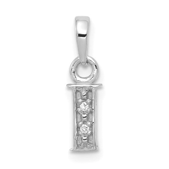 The Chloe Mini Diamond Accent Initial I Pendant in 14k White Gold, Item P10441-I by The Black Bow Jewelry Co.