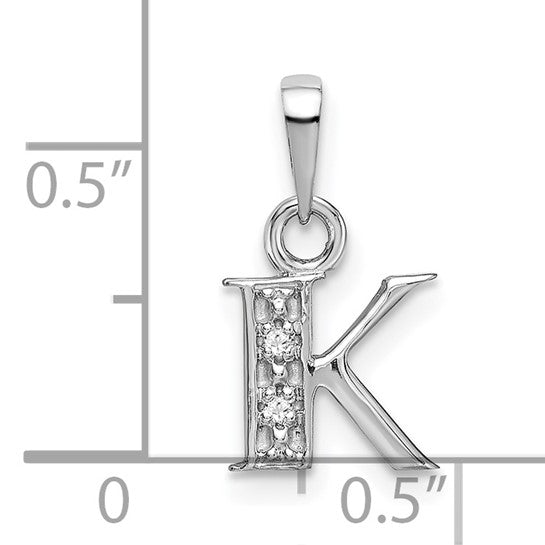 Alternate view of the The Chloe Mini Diamond Accent Initial K Pendant in 14k White Gold by The Black Bow Jewelry Co.