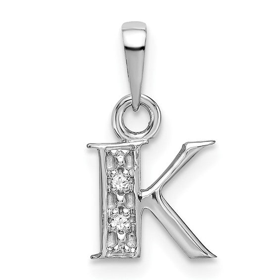 The Chloe Mini Diamond Accent Initial K Pendant in 14k White Gold, Item P10441-K by The Black Bow Jewelry Co.