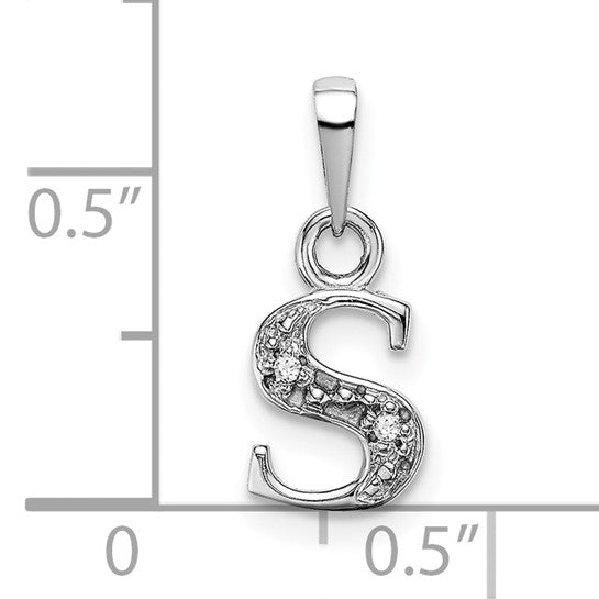 Alternate view of the The Chloe Mini Diamond Accent Initial S Pendant in 14k White Gold by The Black Bow Jewelry Co.