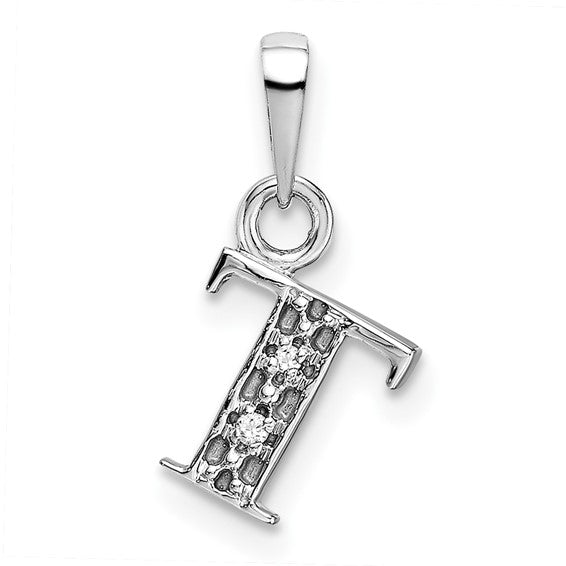 The Chloe Mini Diamond Accent Initial T Pendant in 14k White Gold, Item P10441-T by The Black Bow Jewelry Co.