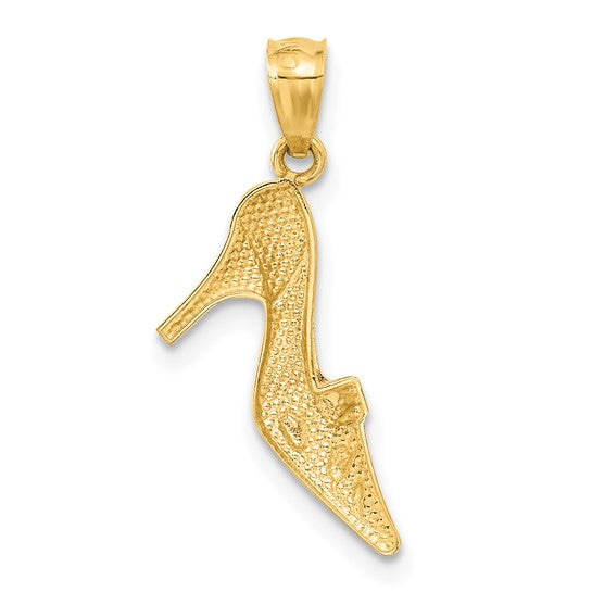 Alternate view of the 14k Yellow Gold Satin Tulip High Heel Shoe Pendant by The Black Bow Jewelry Co.