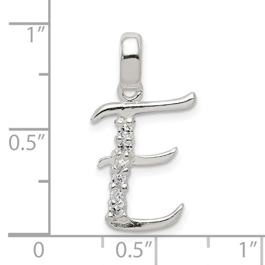Alternate view of the Sterling Silver and CZ, Lauren Collection, Initial E Pendant by The Black Bow Jewelry Co.