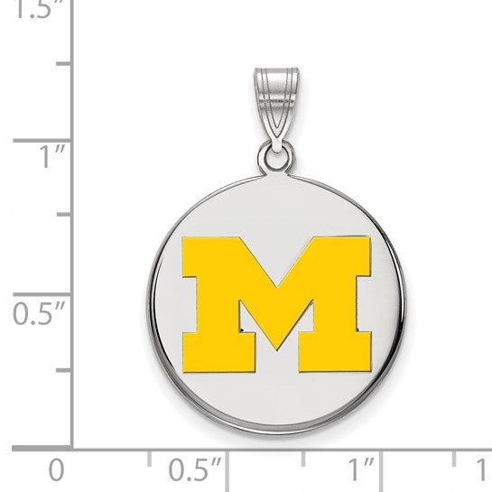 Alternate view of the Sterling Silver U. of Michigan LG Yellow Enamel Disc Pendant by The Black Bow Jewelry Co.
