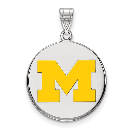 Sterling Silver U. of Michigan LG Yellow Enamel Disc Pendant, Item P15596 by The Black Bow Jewelry Co.