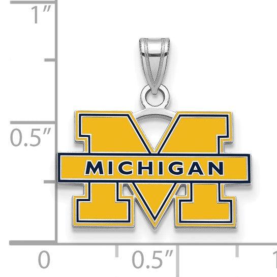 Alternate view of the Sterling Silver U. of Michigan Small Blue Enamel "M' Necklace by The Black Bow Jewelry Co.