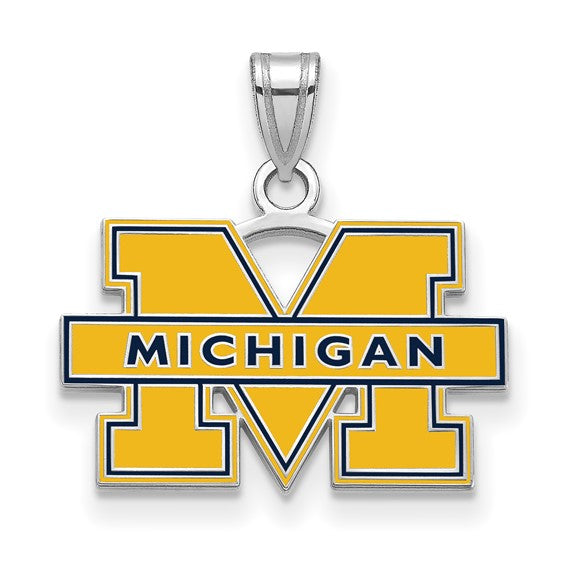 Sterling Silver U. of Michigan Small Blue Enamel "M' Necklace, Item N17364 by The Black Bow Jewelry Co.