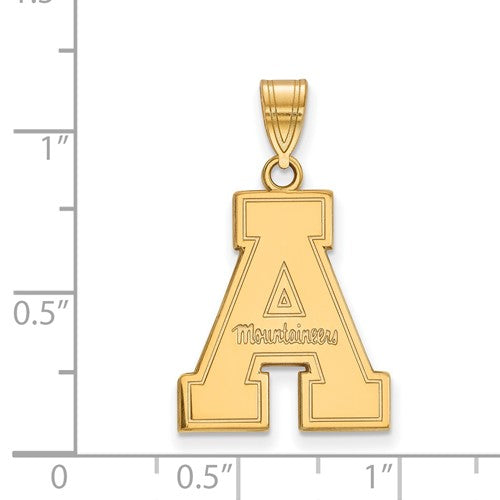 Alternate view of the 14k Gold Plated Silver Appalachian State Large &#39;A&#39; Pendant by The Black Bow Jewelry Co.