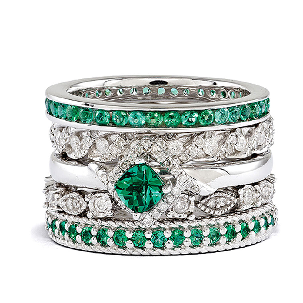 Sterling Silver & Created Emerald Stackable Paradise Ring Set, Item R9627 by The Black Bow Jewelry Co.