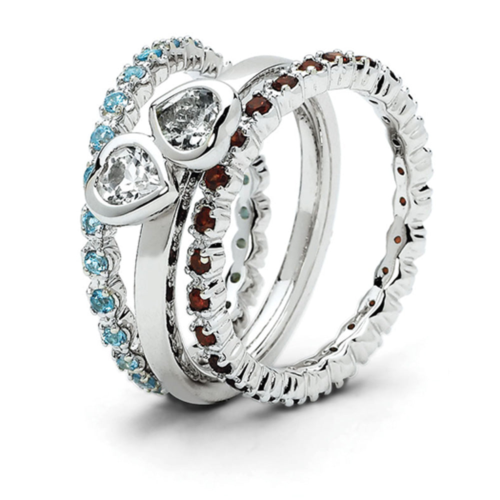 Sterling Silver Stackable Genuine Gemstone Trio Heart Ring Set, Item R9642 by The Black Bow Jewelry Co.
