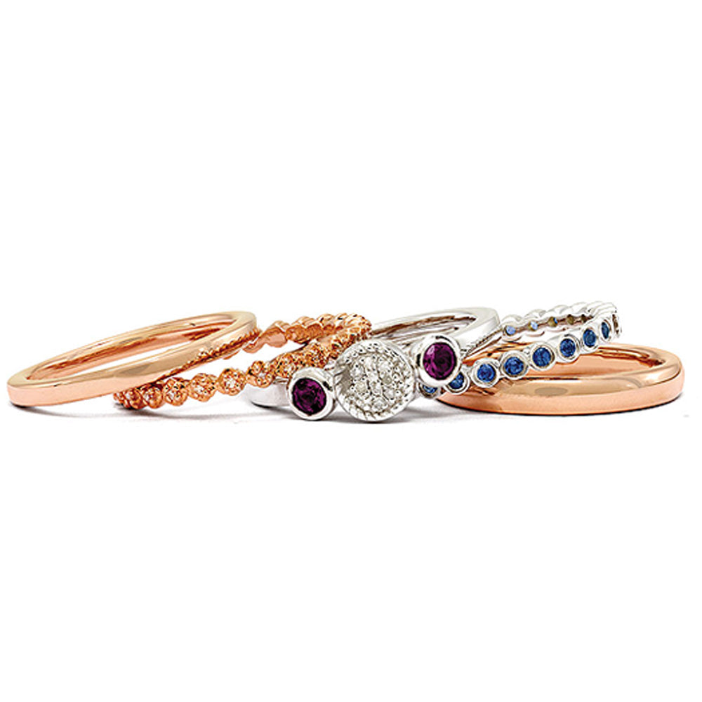Sterling Silver, 14K Rose Plated & Multi Gemstone Stackable Ring Set, Item R9646 by The Black Bow Jewelry Co.
