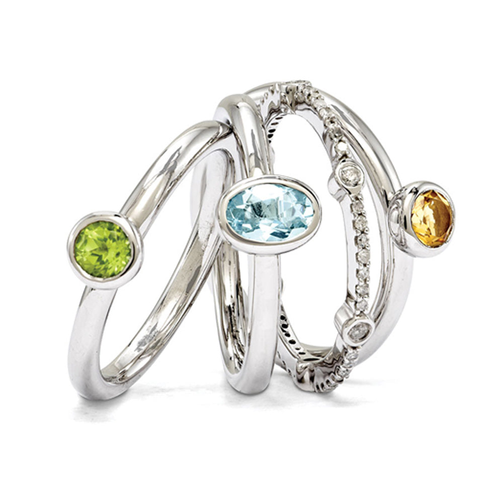 Sterling Silver Classic Solitaire Gemstone &Diamond Stackable Ring Set, Item R9658 by The Black Bow Jewelry Co.