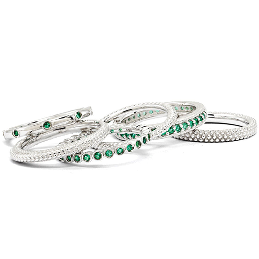 Sterling Silver & Created Emerald Stackable Band Ring Set, Item R9686 by The Black Bow Jewelry Co.