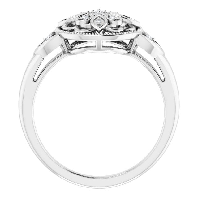 Alternate view of the Vintage Style Sterling Silver .06 Ctw H-I, I2 Diamond Flower Ring by The Black Bow Jewelry Co.