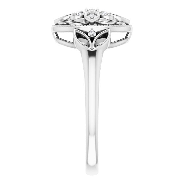 Alternate view of the Vintage Style Sterling Silver .06 Ctw H-I, I2 Diamond Flower Ring by The Black Bow Jewelry Co.