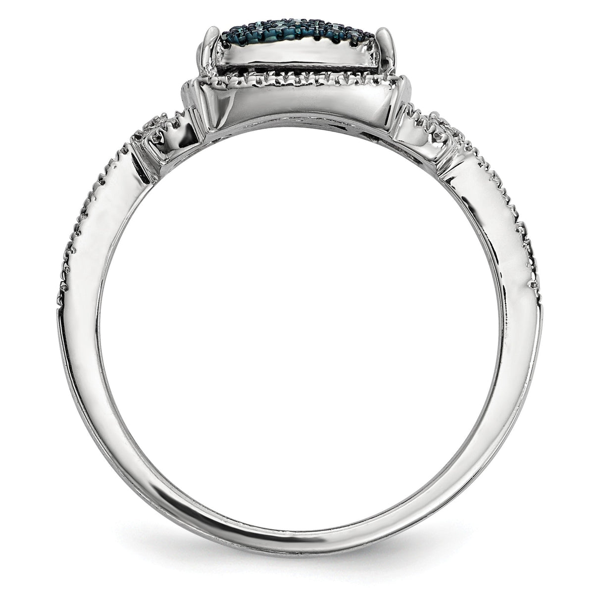 Alternate view of the 1/8 Ctw Blue &amp; White Diamond 11mm Square Ring in Sterling Silver by The Black Bow Jewelry Co.