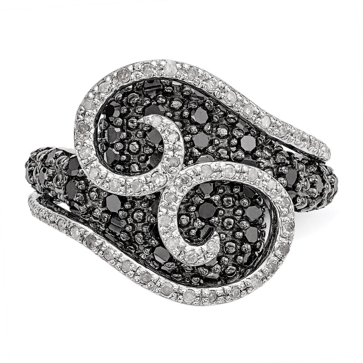 Alternate view of the 1 Ctw Black &amp; White Diamond 18mm Swirl Ring in Sterling Silver by The Black Bow Jewelry Co.
