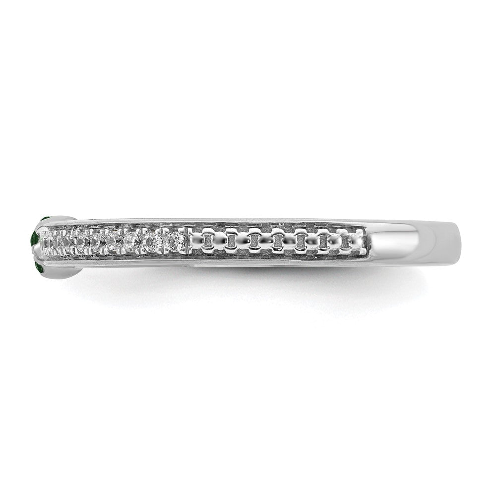 Alternate view of the 14k White Gold, Created Emerald &amp; 1/8 Ctw Diamond Stackable Ring by The Black Bow Jewelry Co.