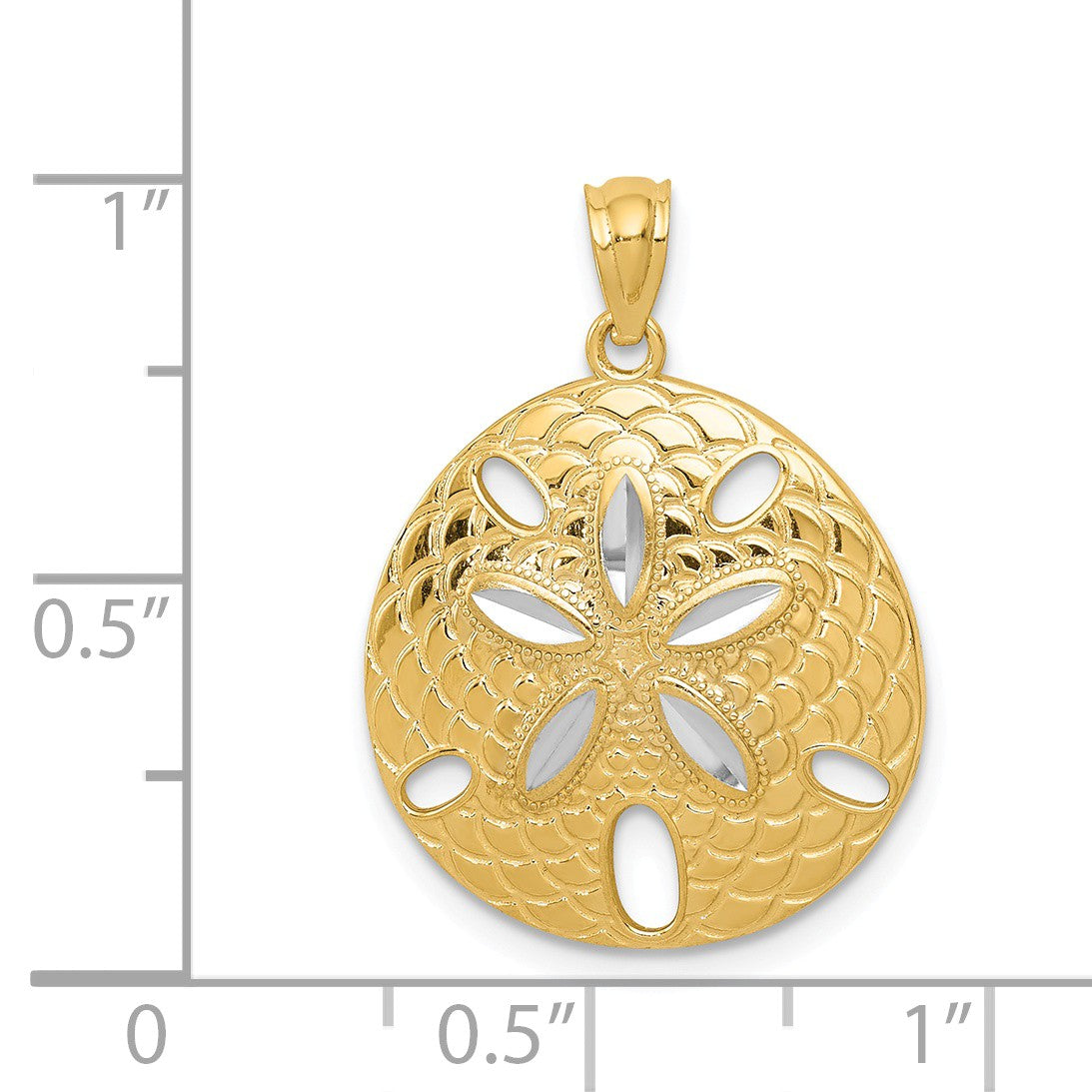 Alternate view of the 14k Yellow Gold and White Rhodium Sand Dollar Pendant, 15mm or 19mm by The Black Bow Jewelry Co.