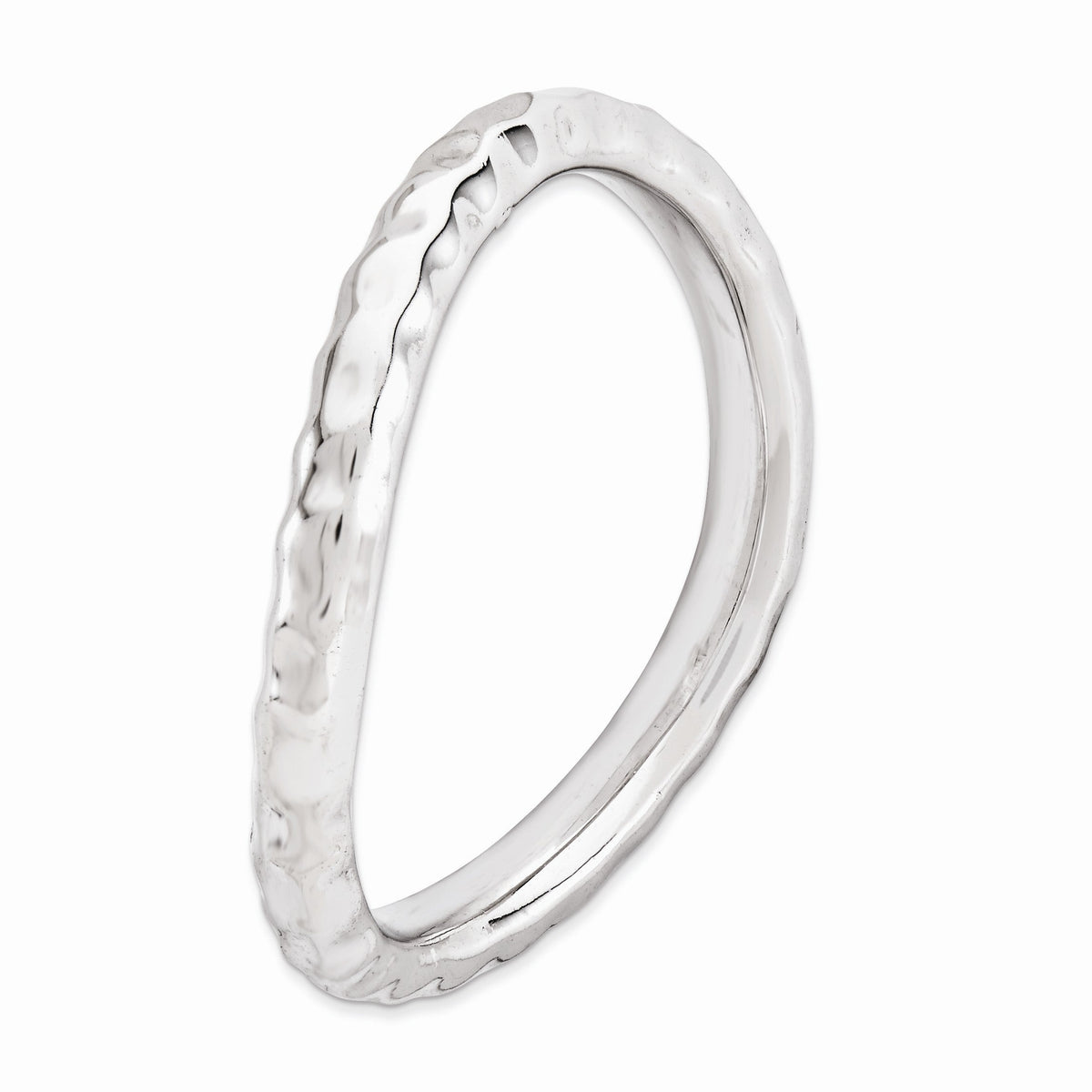 Alternate view of the 2.25mm Stackable Sterling Silver Curved Hammered Band by The Black Bow Jewelry Co.
