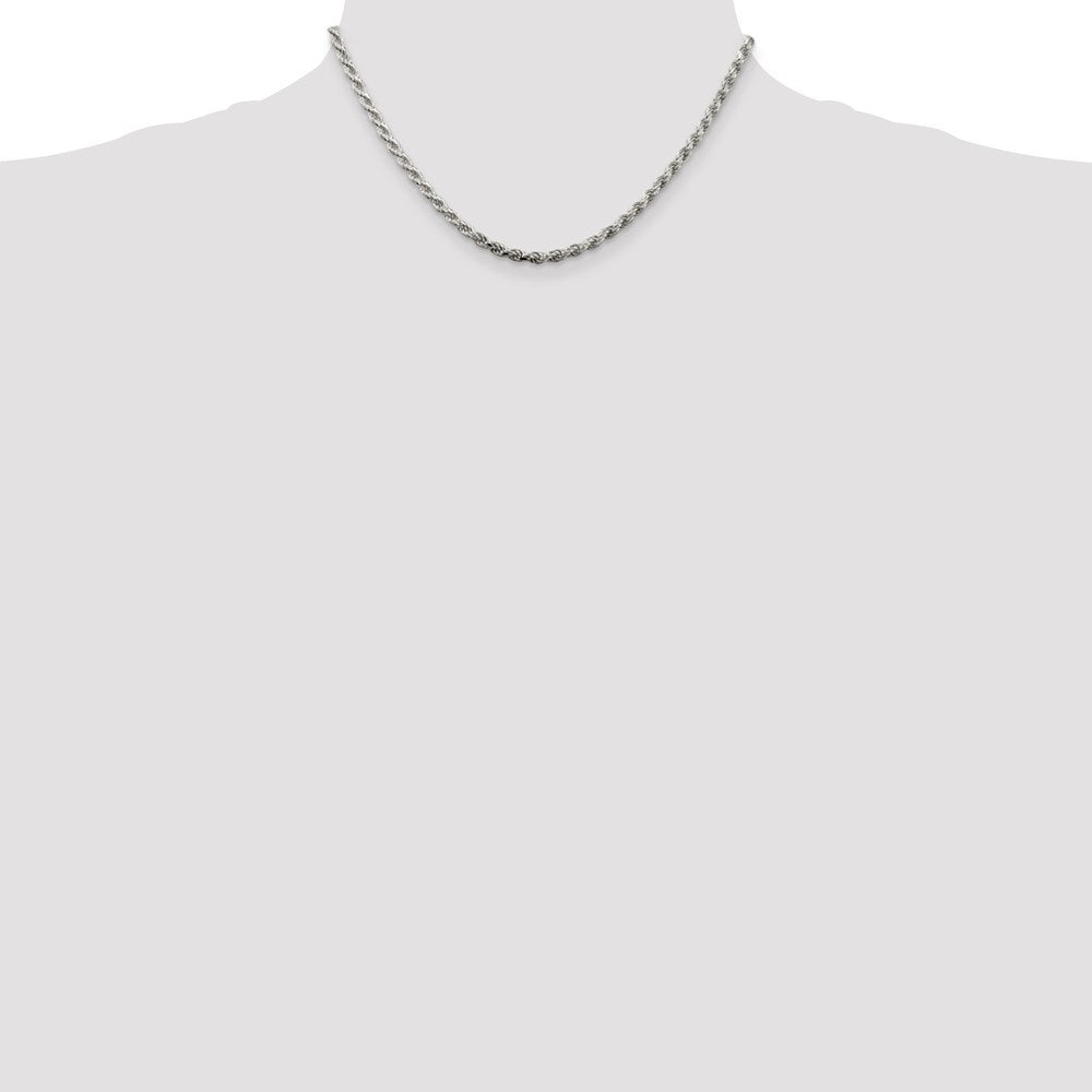 Alternate view of the 2.75mm Rhodium Plated Sterling Silver Diamond Cut Rope Necklace by The Black Bow Jewelry Co.