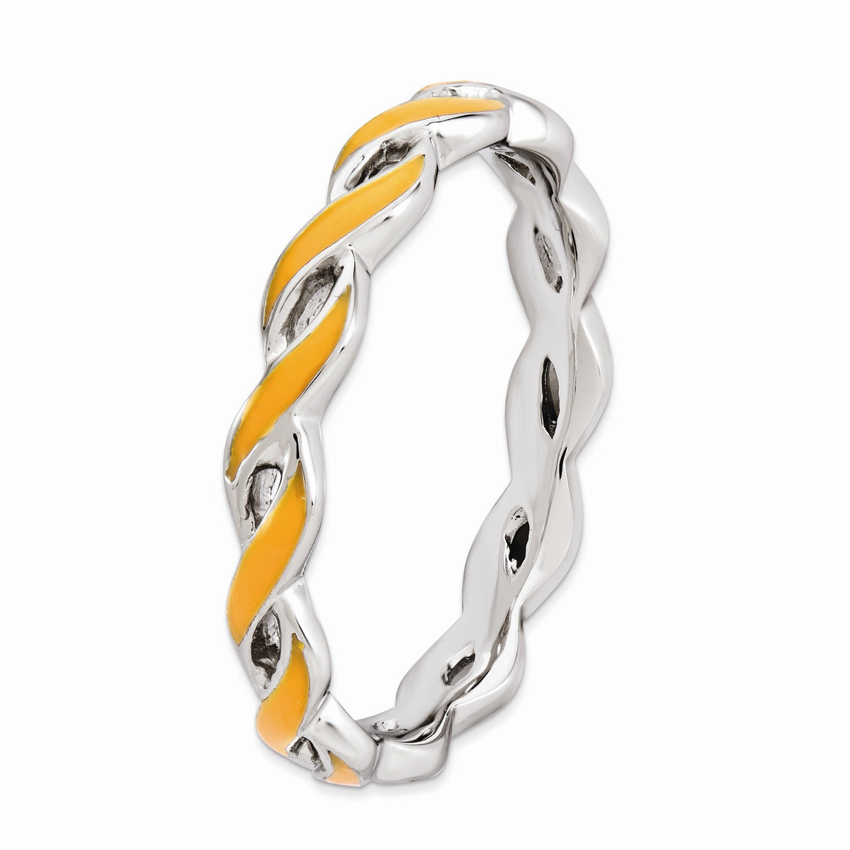 Alternate view of the 2mm Sterling Silver Stackable Expressions Orange Enamel Swirl Band by The Black Bow Jewelry Co.