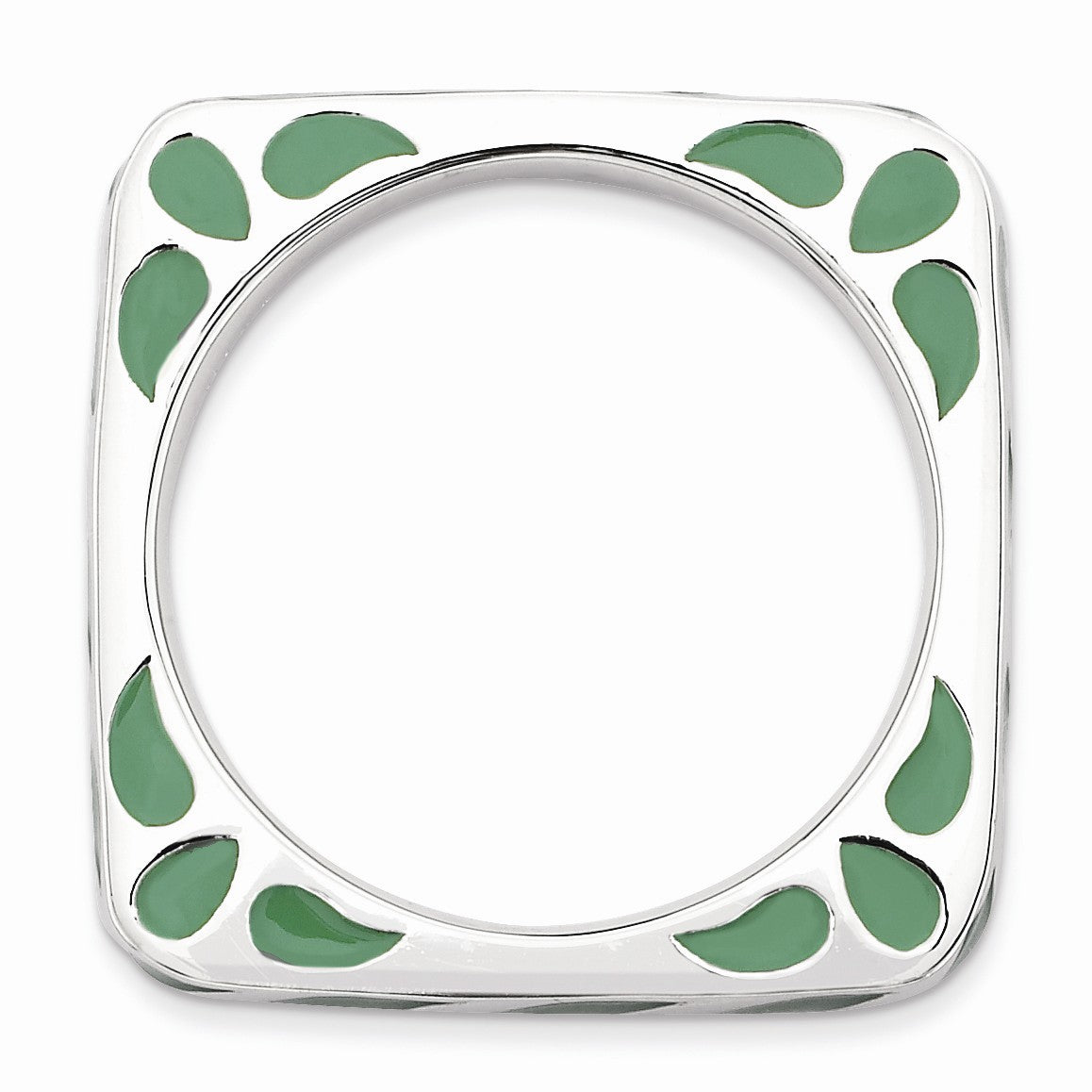 Alternate view of the 3.25mm Silver and Green Enamel Stackable Square Band by The Black Bow Jewelry Co.