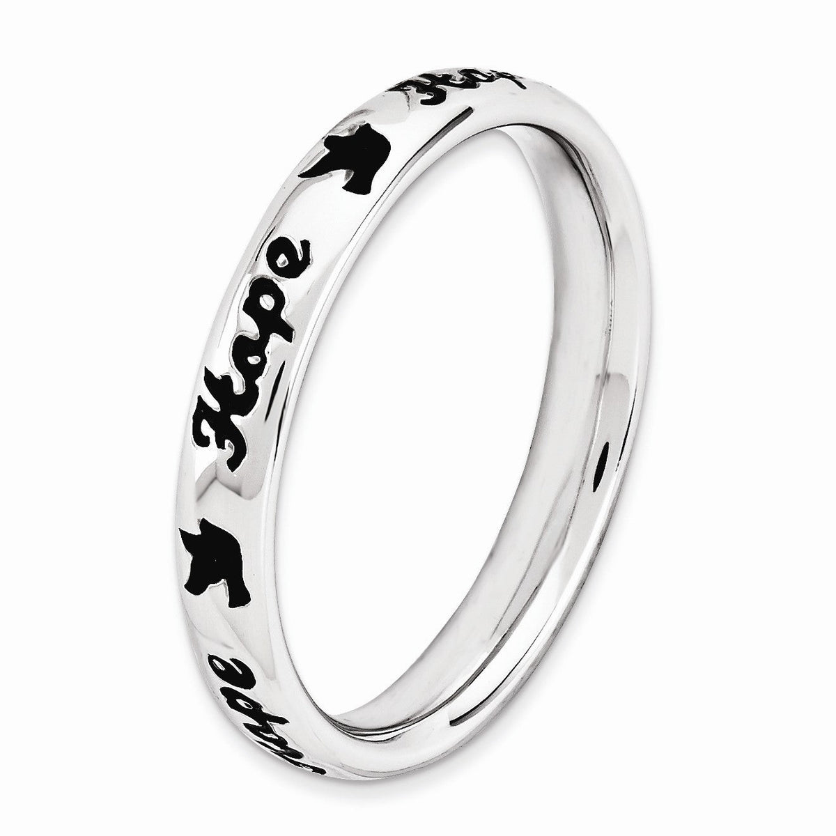 Alternate view of the 3.5mm Sterling Silver Stackable Black Enamel Hope Script Band by The Black Bow Jewelry Co.