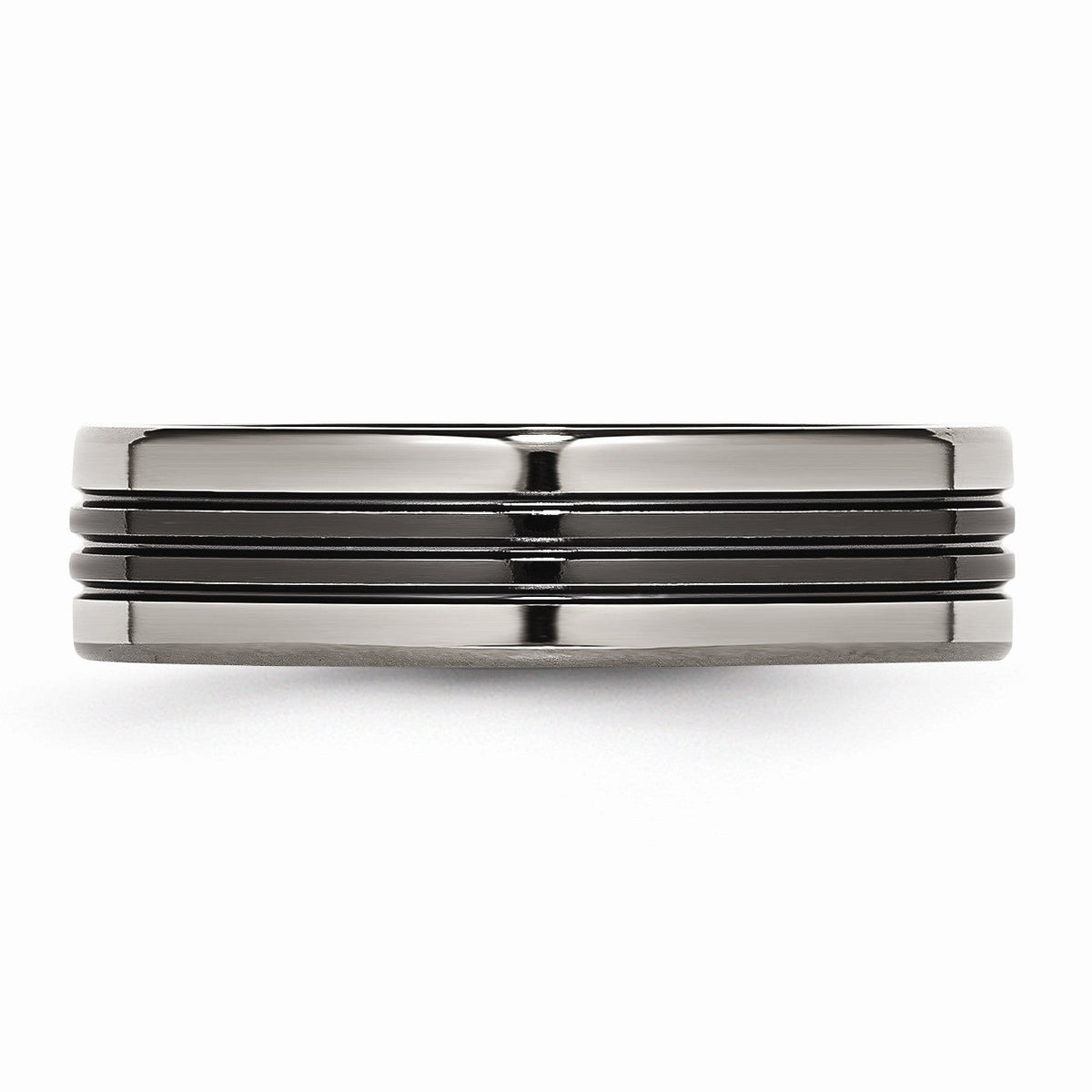 Alternate view of the 6mm Grooved and Polished Flat Band in Two-Tone Titanium by The Black Bow Jewelry Co.