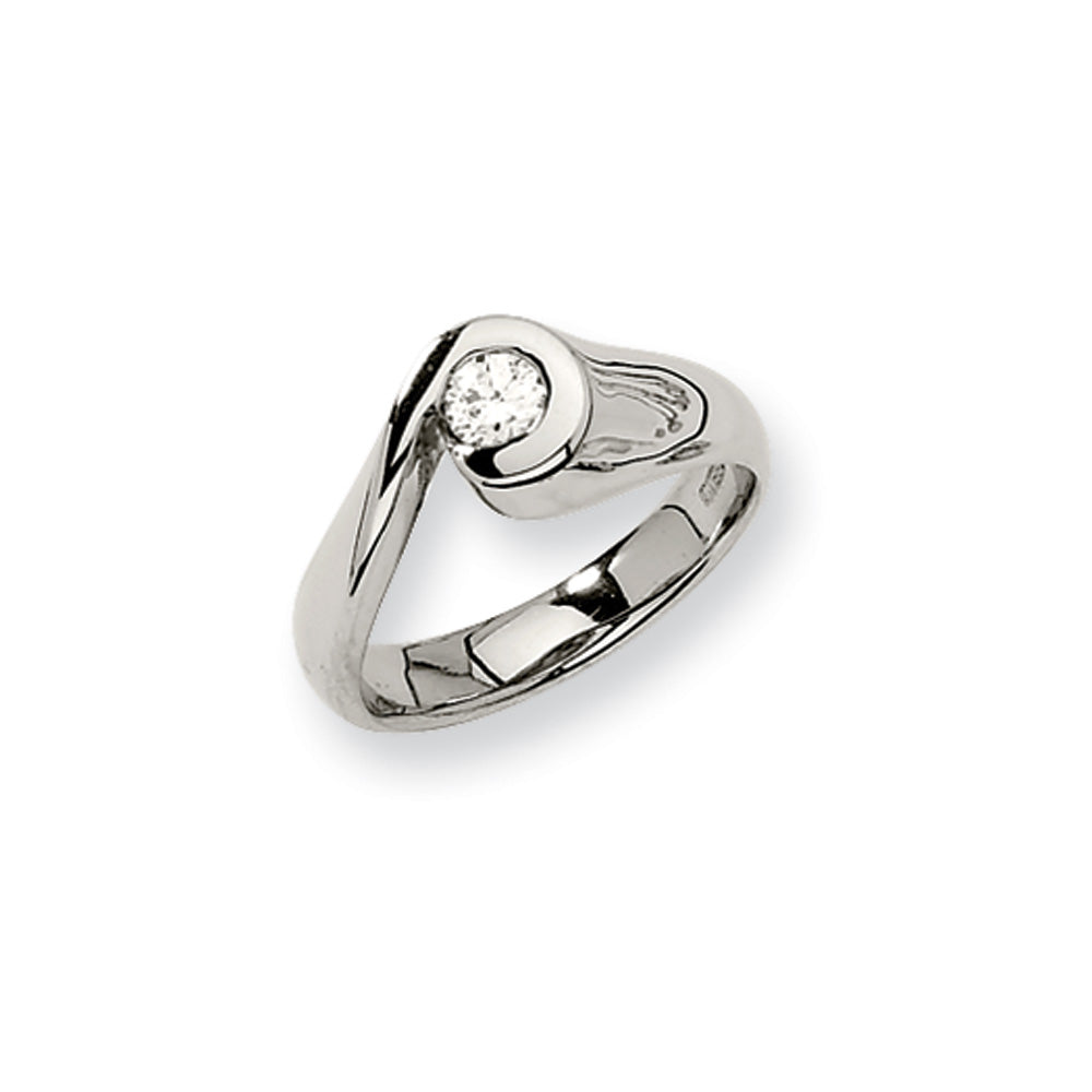 Stainless Steel Embraced Cubic Zirconia Gem Ring, Item 8330 by The Black Bow Jewelry Co.