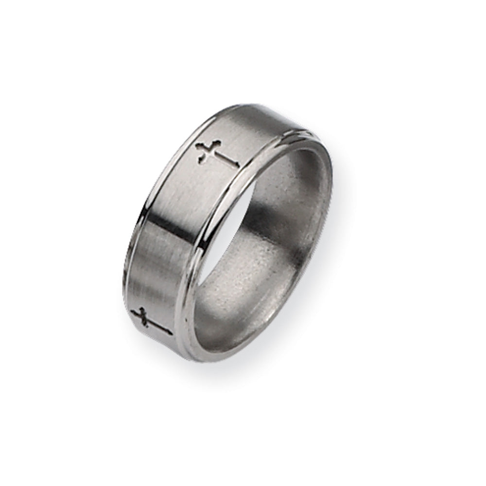 Titanium, 8mm Embedded Cross Comfort Fit Band, Item 8341 by The Black Bow Jewelry Co.