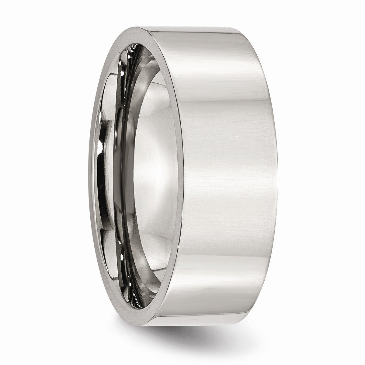 Alternate view of the 8mm Polished Stainless Steel Flat Comfort Fit Wedding Band by The Black Bow Jewelry Co.