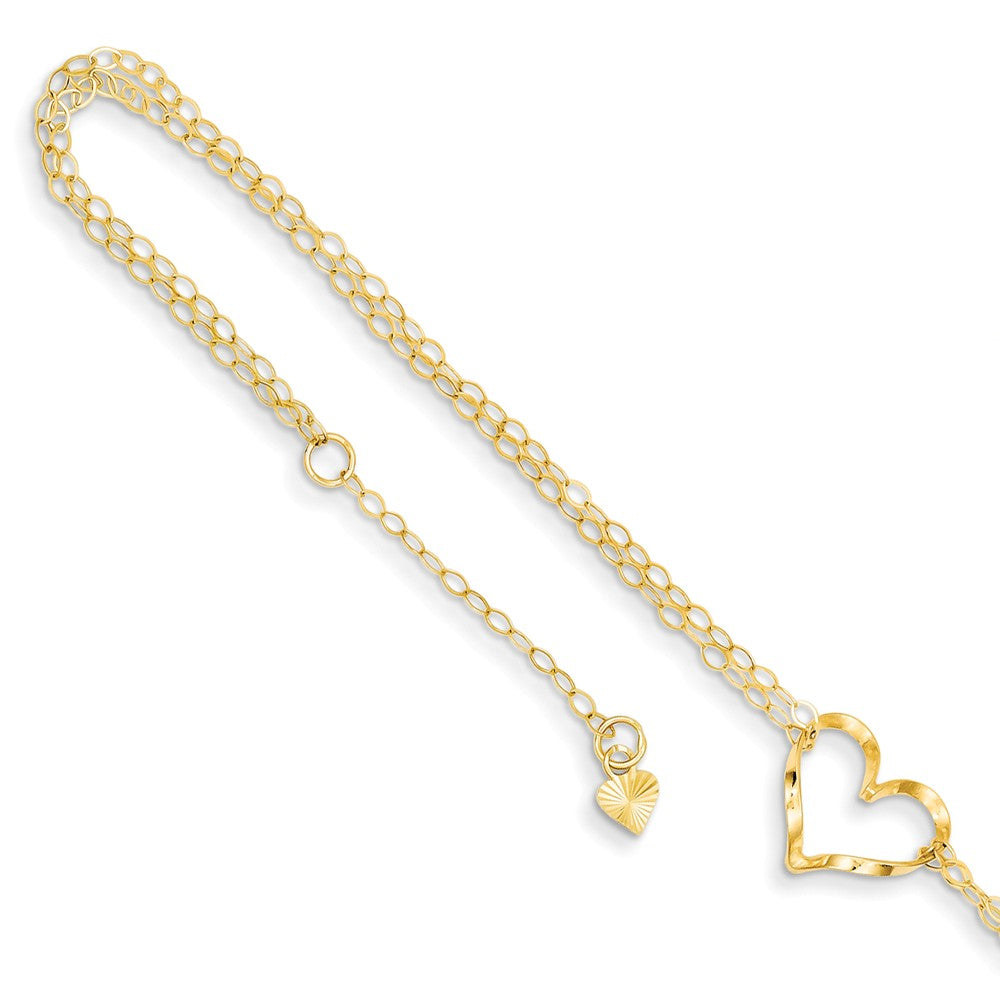 14k Yellow or White Gold Open Heart Double Strand Anklet, 9-10 Inch, Item A8021-A by The Black Bow Jewelry Co.