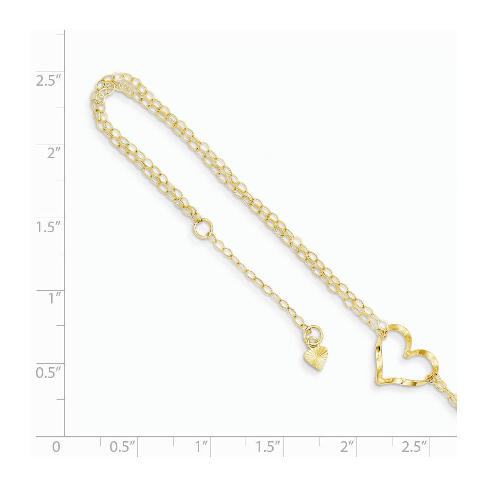 Alternate view of the 14k Yellow Gold Open Heart Double Strand Anklet, 9-10 Inch by The Black Bow Jewelry Co.
