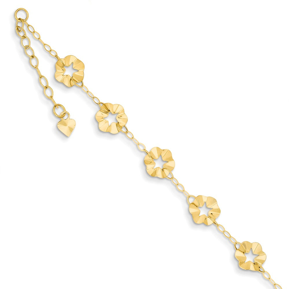 14k Yellow Gold Adjustable Flower Anklet, 9 Inch, Item A8024 by The Black Bow Jewelry Co.