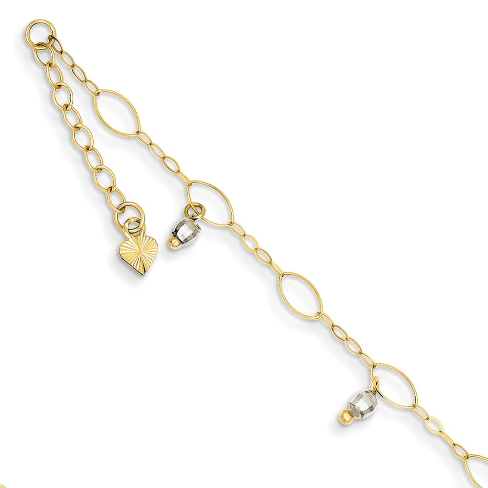 14k Two Toned Gold Dangling Bead Anklet, 9 Inch, Item A8030 by The Black Bow Jewelry Co.