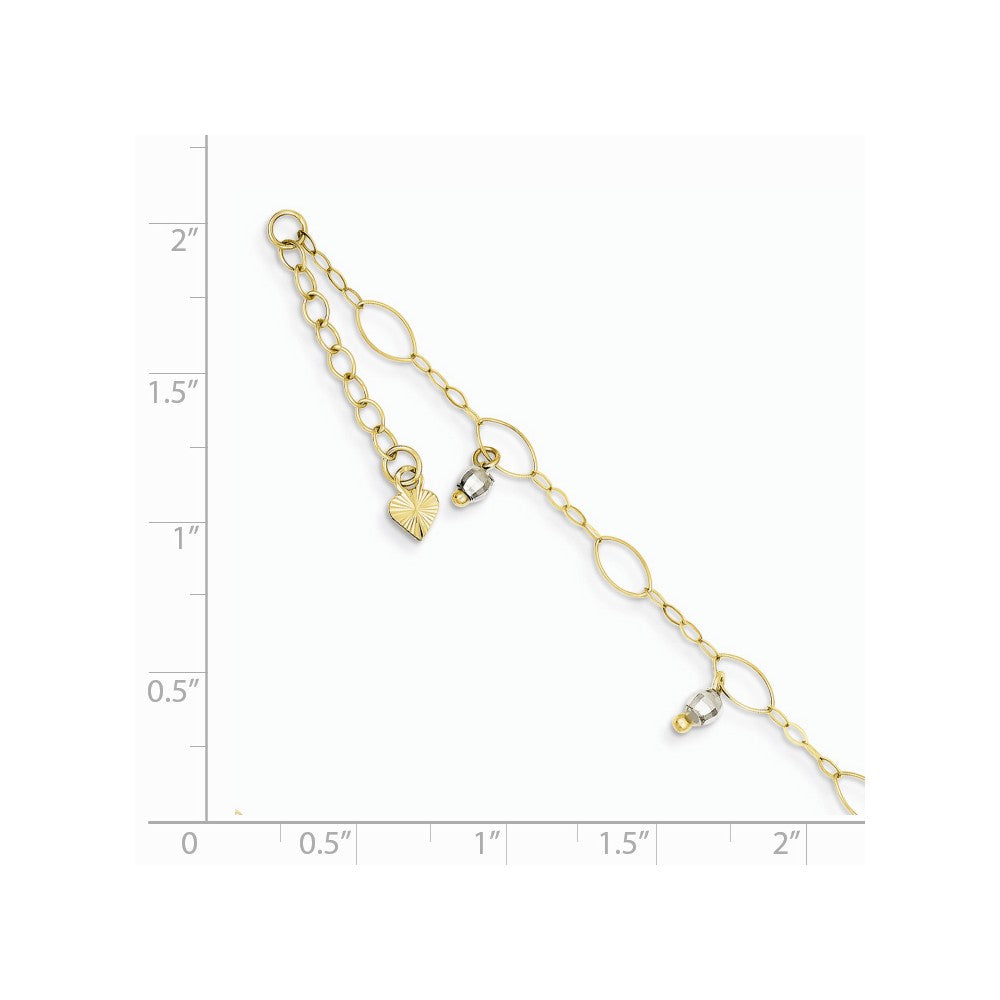 Alternate view of the 14k Two Toned Gold Dangling Bead Anklet, 9 Inch by The Black Bow Jewelry Co.