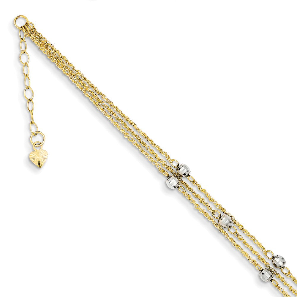 14k Two Tone Gold Triple Strand Beaded Anklet, 9 Inch, Item A8036 by The Black Bow Jewelry Co.
