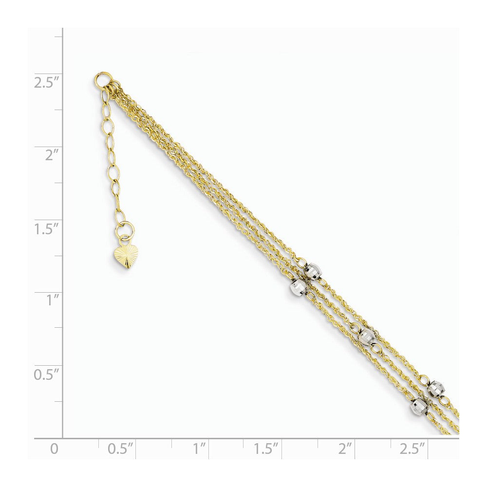 Alternate view of the 14k Two Tone Gold Triple Strand Beaded Anklet, 9 Inch by The Black Bow Jewelry Co.