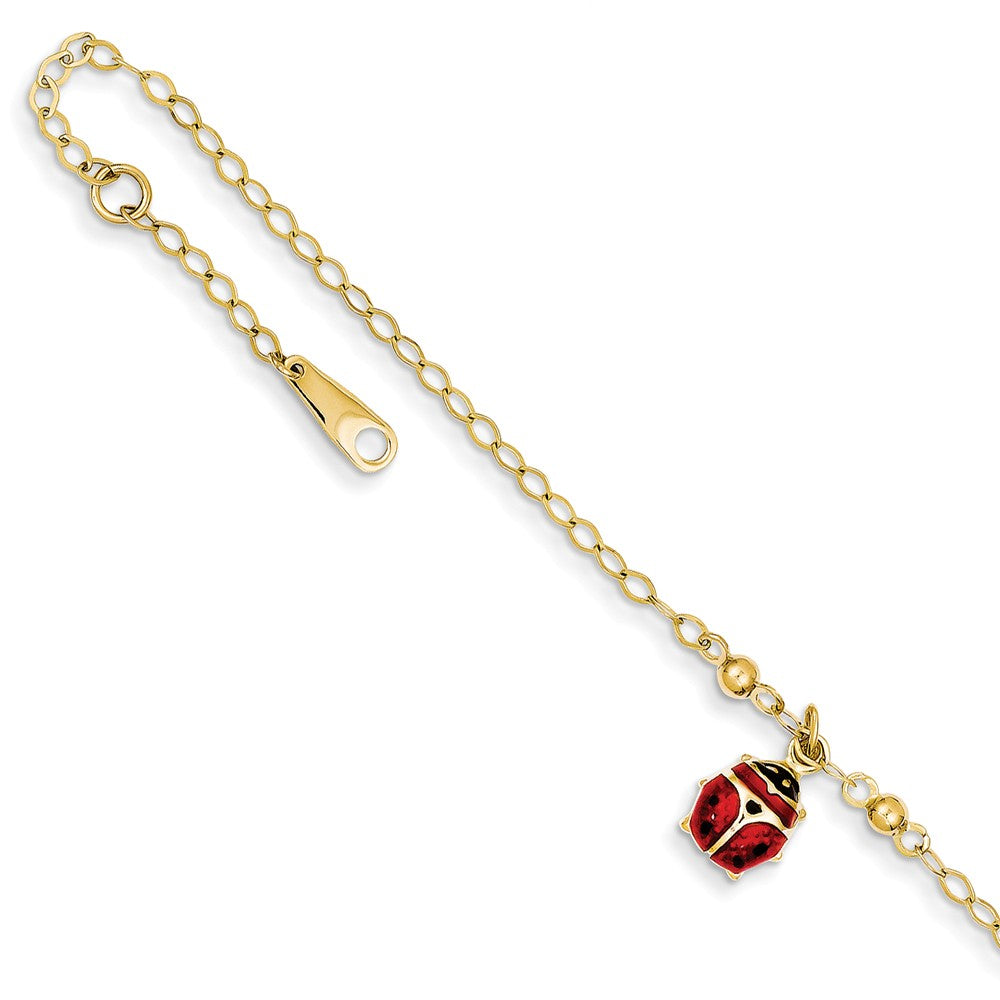 14k Yellow Gold Enameled Ladybug Anklet, 9-10 Inch, Item A8039 by The Black Bow Jewelry Co.